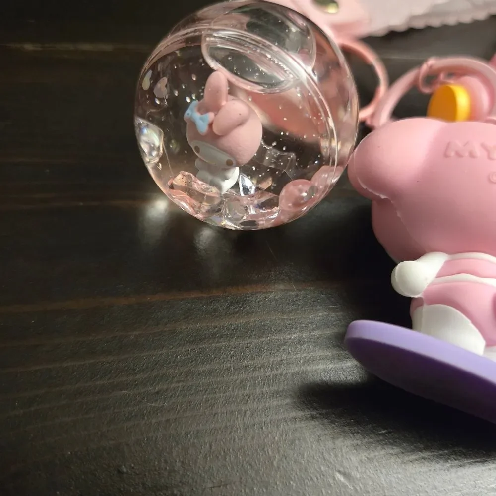 Sanrio My Melody Bundle Of 2 Pink Keychains Light Up And Globe